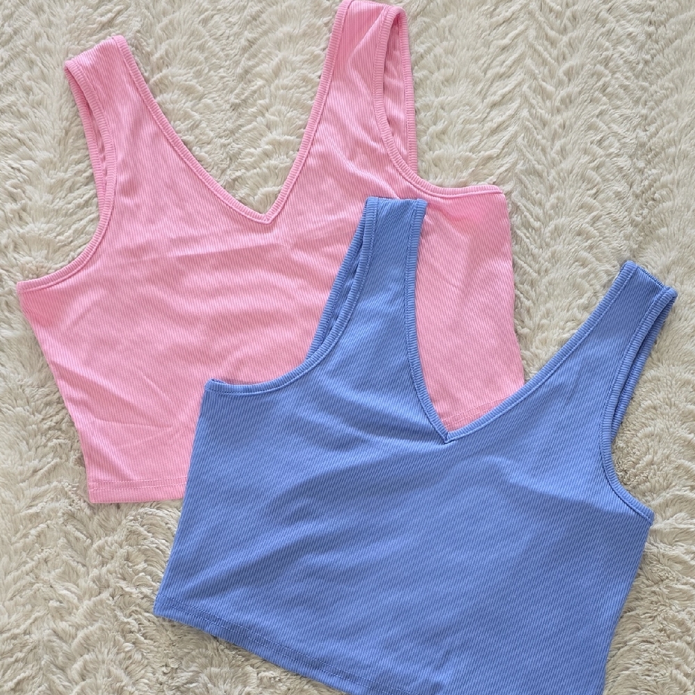 Pink and Blue Ribbed Crop Tops